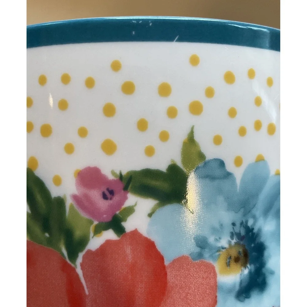 Breezy Blossom Crock Utensil Holder Pioneer Woman Floral Yellow Polka Dot 6